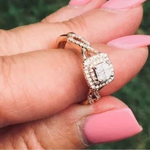 Rose Gold Quad Princess Cut Engagement Ring Size 7 - Picture 3 of 5